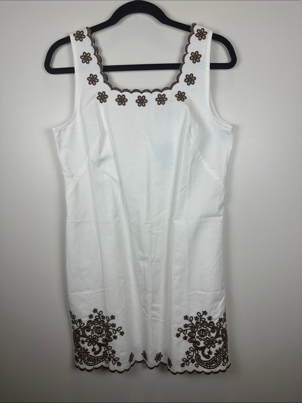 LOFT White Sleeveless Mini Dress with Brown Floral Embroidery